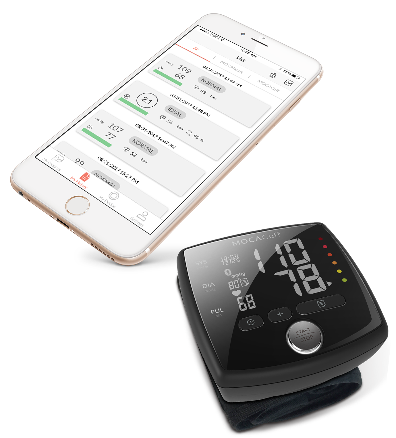 MOCACuff Automatic Blood Pressure Monitor Wrist Cuff w/Bluetooth App